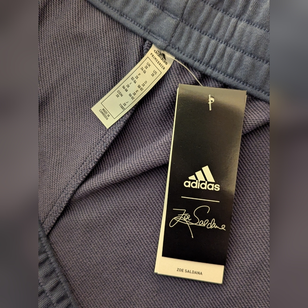 Adidas x Zoe Saldana Size 2X Blue w Pink Stripes French Terry Shorts NWT - Picture 7 of 12